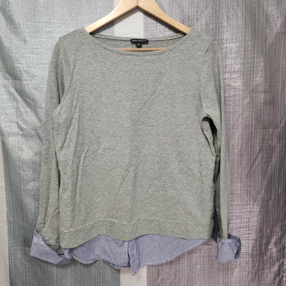 J.Crew Womens Business Casual Grey Layered Look Pinstripe Hem Top Light Academia
